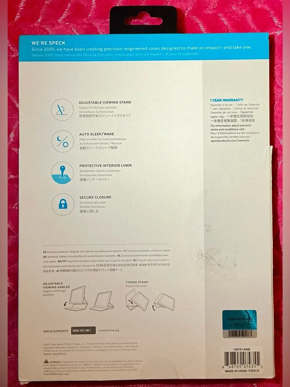 SPECK White and Teal Packaging Back Panel